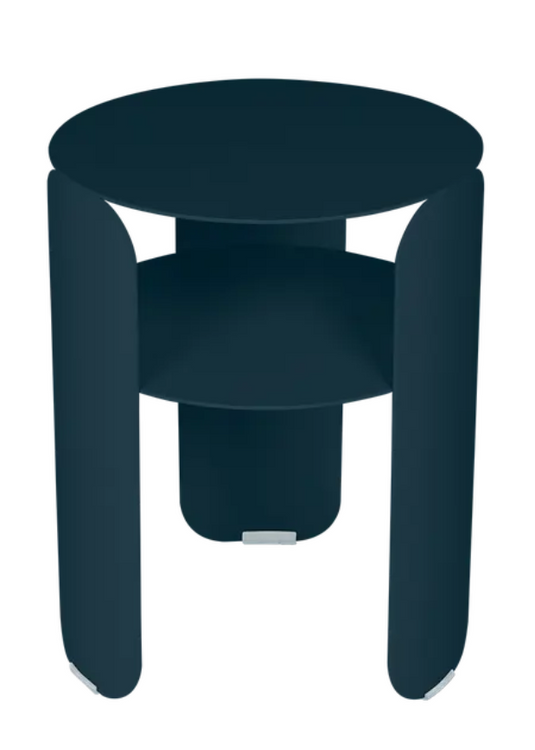 Fermob Bebop Side Table with 35cm diameter, anthracite metal surface, outdoor offset table for patio or garden use.