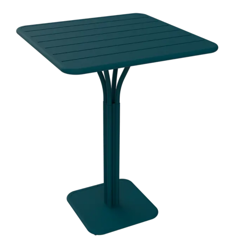 Load image into Gallery viewer, Luxembourg high pedestal metal table by Fermob in Acapulco blue, 80x80 cm outdoor garden furniture.
