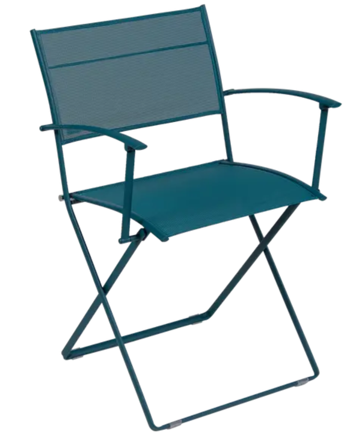 Load image into Gallery viewer, Fermob Plein Air Armchair folding chair in vibrant blue, lightweight and portable for outdoor seating.
