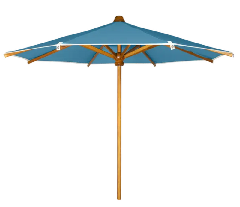 Load image into Gallery viewer, Fermob KOTO Teak Parasol Ireland in Adriatic Blue, 250cm diameter, ideal for terrace or garden outdoor shading.
