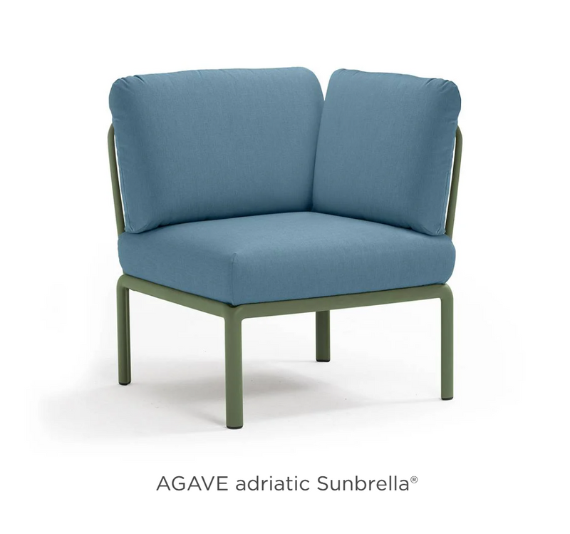 Load image into Gallery viewer, Nardi Komodo Corner Module outdoor sofa with sunbrella fabric in agave Adriatic color, showing the modular sectional design.

