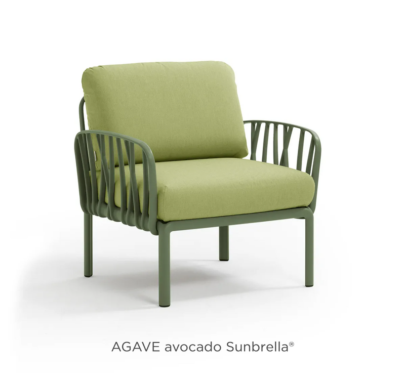 Load image into Gallery viewer, Nardi Komodo outdoor armchair by Custom Wood Designs, modular outdoor sofa armchair with sunbrella fabric in agave avocado color.
