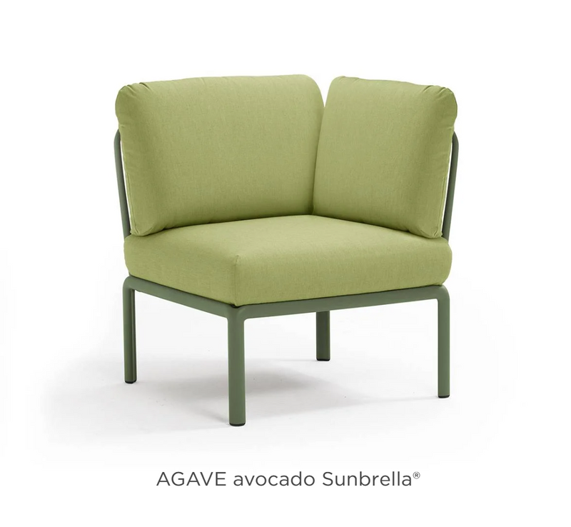 Load image into Gallery viewer, Nardi Komodo Corner Module outdoor sofa in Sunbrella Agave Avocado fabric, showing the modular outdoor corner seating design.

