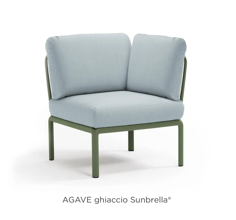Load image into Gallery viewer, Nardi Komodo Corner Module outdoor sofa with Agave Ghiaccio Sunbrella fabric, modular outdoor seating for patio or garden.

