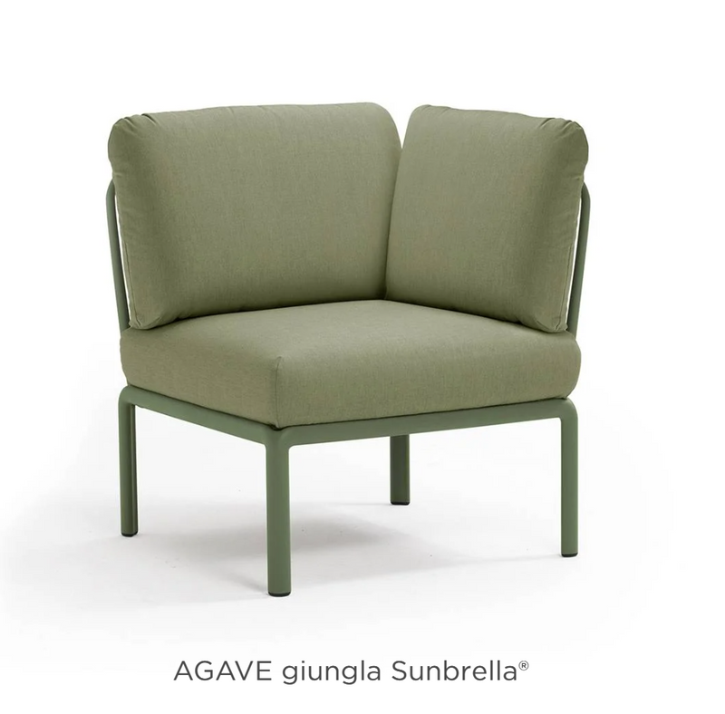 Load image into Gallery viewer, Nardi Komodo Corner Module outdoor sofa with sunbrella fabric in Agave Giungla, showing the modular outdoor seating piece.
