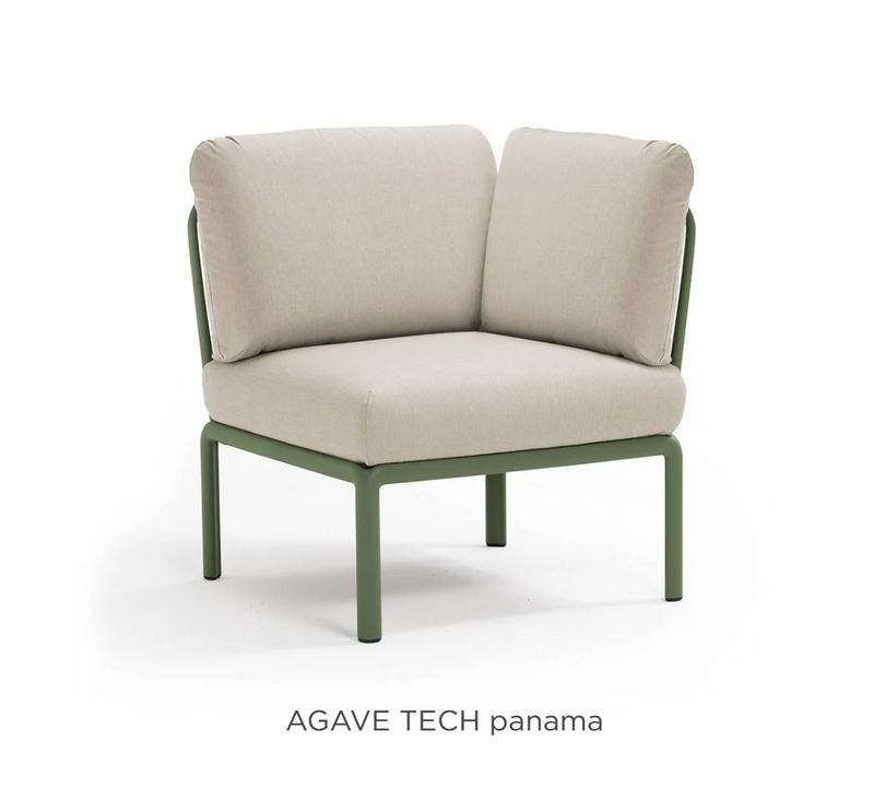 Load image into Gallery viewer, Nardi Komodo Corner Module outdoor sofa with sunbrella fabric in agave color, modular corner seating for outdoor lounging.
