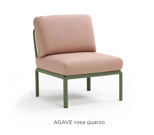 Nardi Komodo Central Sofa Module with agave, rosa, and quarzo Sunbrella fabric, part of the Nardi outdoor Komodo sectional sofa set.