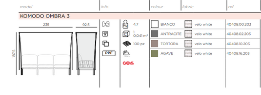 Komodo Ombra 3 sunshade accessory for Nardi sofa in agave color with a sleek design and durable fabric.