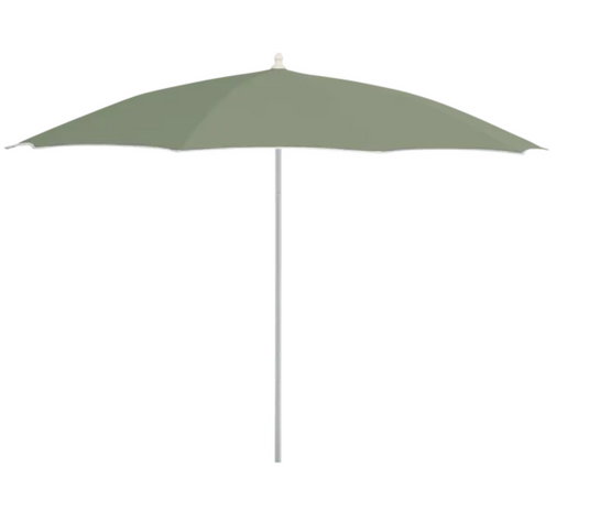 Almond green aluminium Fermob outdoor parasol with a 250cm diameter, lightweight and durable for commercial outdoor use.
