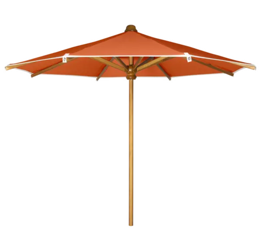 Amber Fermob teak parasol from KOTO with a 250cm diameter, perfect for Ireland's outdoor garden and terrace settings.