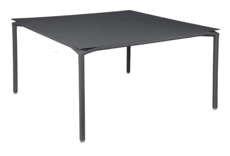 Load image into Gallery viewer, Fermob CALVI square dining table in antracite color, 140x140 cm, eight-seater metal table for modern dining spaces.
