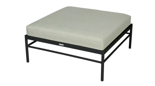 Fermob Rivage outdoor ottoman in anthracite metal with cactus pattern, lightweight aluminum frame, perfect for outdoor lounge spaces.