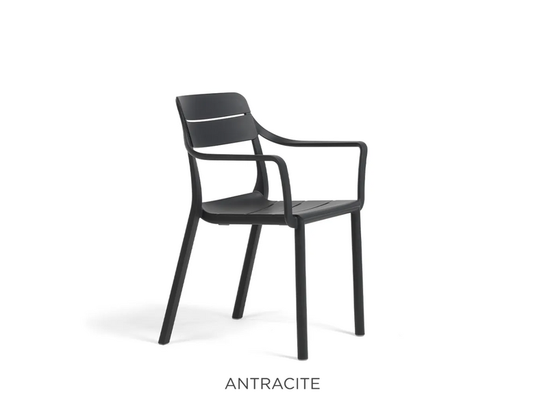 Load image into Gallery viewer, Antracite Nardi Cassia outdoor armchair with a stackable design, featuring a sleek, modern look for outdoor patio furniture.
