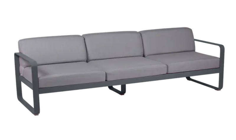Load image into Gallery viewer, Fermob Bellevie 3-seater outdoor sofa with anthracite grey flannel fabric and metal frame, perfect for patio or garden seating.
