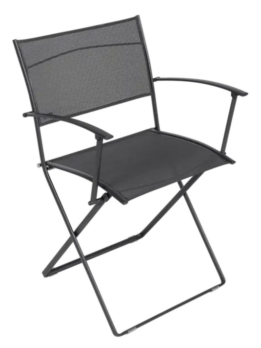 Fermob Plein Air Armchair folding chair in antracite, with a sleek, lightweight design and sturdy frame for outdoor seating.
