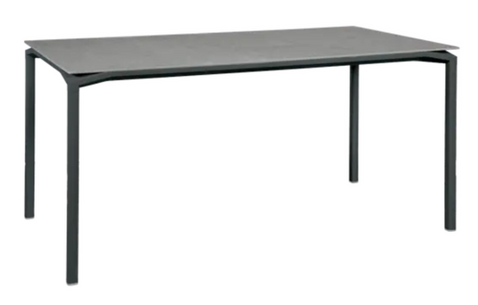 Fermob Calvi Creta mineral dining table in antracite grey, 160x80 cm, six-seater with sleek modern design.