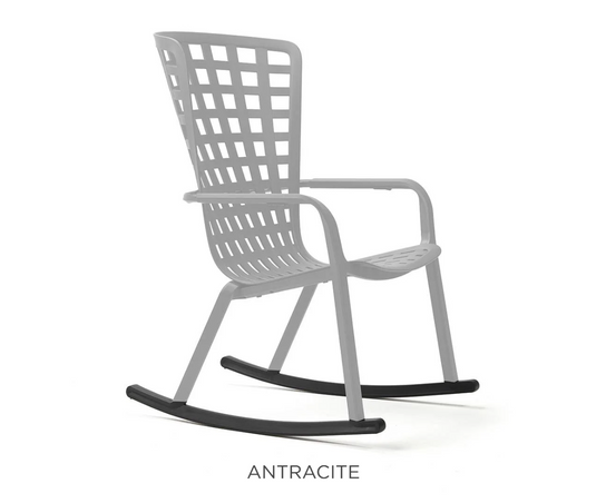 Antracite Nardi Folio rocking chair kit with wooden legs, designed for outdoor patio furniture, shown from a front angle.