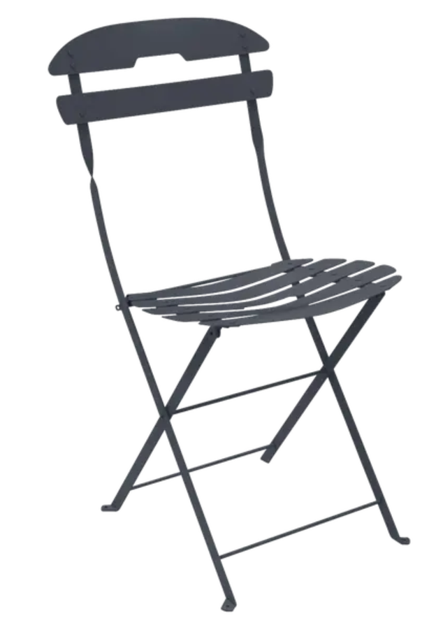 Load image into Gallery viewer, Fermob La Môme Chai folding chair in antracite color, lightweight and foldable, ideal for patio and outdoor seating.
