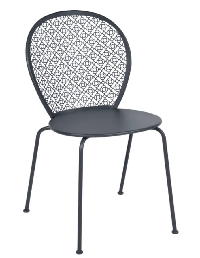 Load image into Gallery viewer, Antracite Fermob Lorette outdoor metal chair with colorful design, suitable for patio or garden seating.
