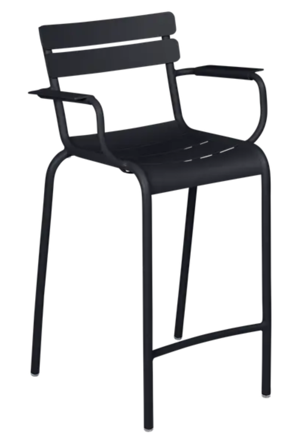 Load image into Gallery viewer, Luxembourg high bar armchair by Fermob in anthracite color, featuring a sleek metal design and high armrests.
