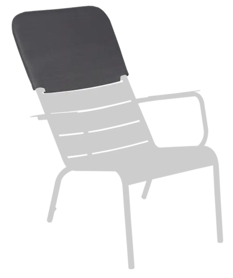 Load image into Gallery viewer, Antracite Fermob Luxembourg low armchair headrest with adjustable design, attached to a lounge chair for added comfort.
