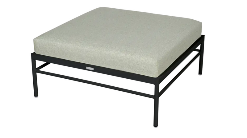 Load image into Gallery viewer, Fermob Rivage outdoor ottoman with metal frame in antracite and meadow green, designed for outdoor lounge and footrest use.
