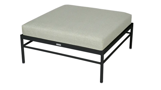 Fermob Rivage outdoor ottoman with metal frame in antracite and meadow green, designed for outdoor lounge and footrest use.