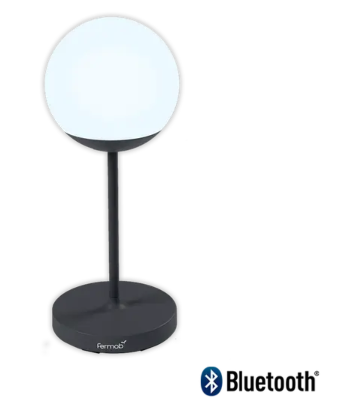 Load image into Gallery viewer, Antracite Fermob MOOON! wireless table lamp, 63 cm height, illuminated with a sleek modern design and soft glow.
