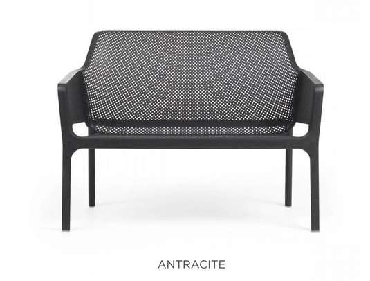 Antracite Nardi Net Bench outdoor 2-seater made of durable weather-resistant material, ideal for garden or patio seating.