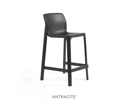 Antracite Net Stool Mini outdoor bar stool by Nardi, featuring a sleek, modern design for outdoor seating.