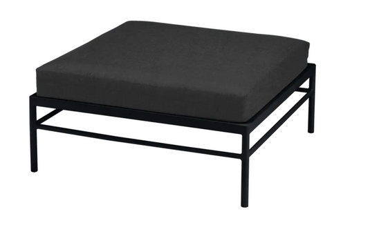 Fermob Rivage outdoor ottoman in anthracite night grey with metal frame, designed for outdoor lounge and footrest use.