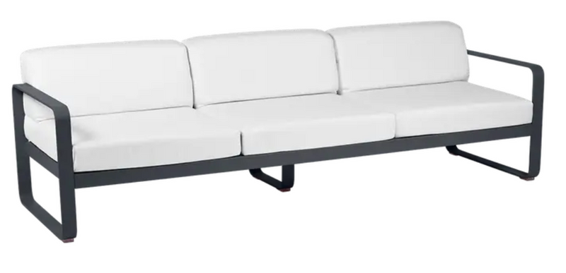 Load image into Gallery viewer, Antracite and off-white Fermob Bellevie 3-seater outdoor sofa with metal frame, stylish outdoor furniture for patio or garden.
