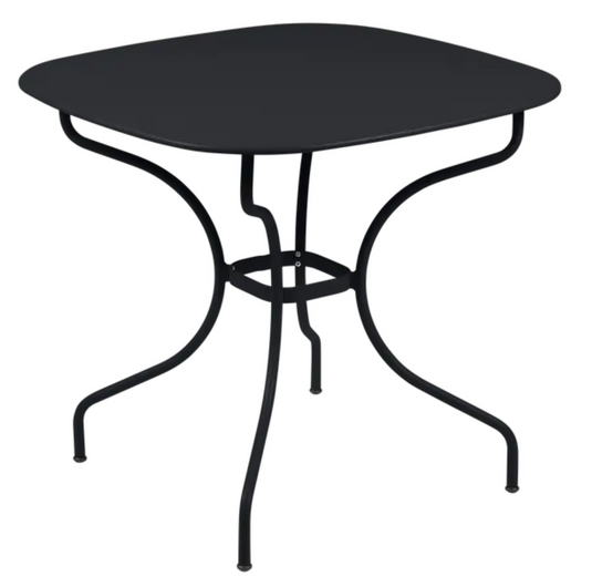 Fermob OPÉRA+ Carronde outdoor metal table in antracite color, 82x82 cm, suitable for garden or patio dining.