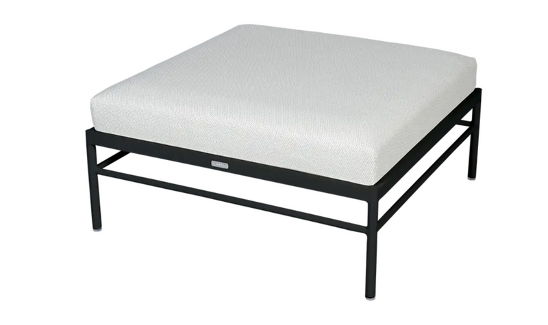 Load image into Gallery viewer, Antracite Fermob Rivage outdoor Ottoman with metal frame, modern lounge footstool in a sleek, contemporary design.
