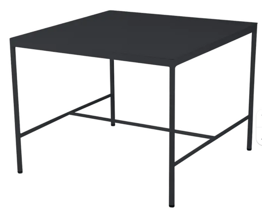 Fermob Rivage mid-height outdoor metal table in antracite color, 85x85cm, suitable for garden or patio use.
