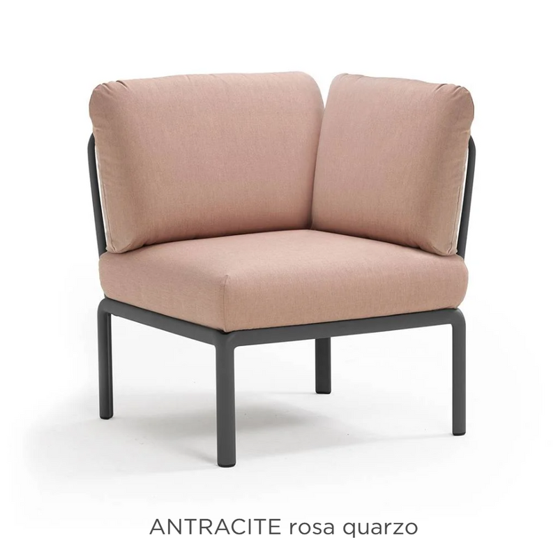 Load image into Gallery viewer, Nardi Komodo Corner Outdoor Sofa module with anthracite and Rosa Quarzo Sunbrella fabric, featuring comfortable outdoor seating.

