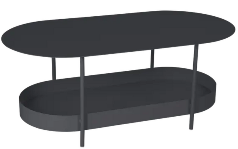 Load image into Gallery viewer, Antracite Fermob Salsa low table measuring 113x58cm with a sleek, modern design on a neutral background.
