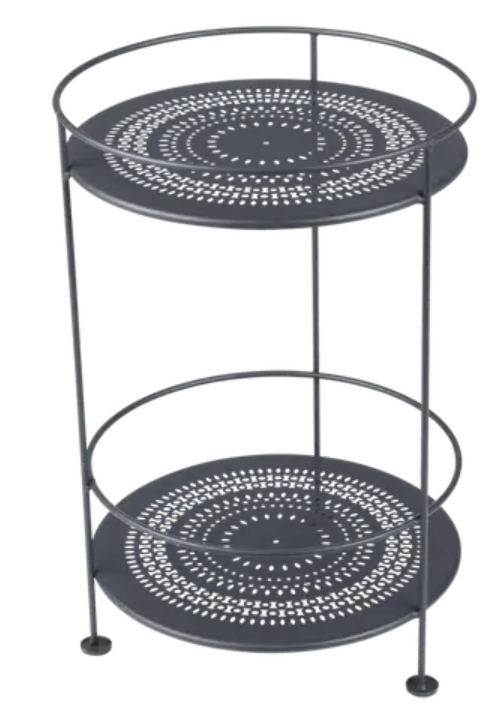 Fermob Guinguette side table with perforated double top in antracite metal finish, stylish outdoor furniture piece.