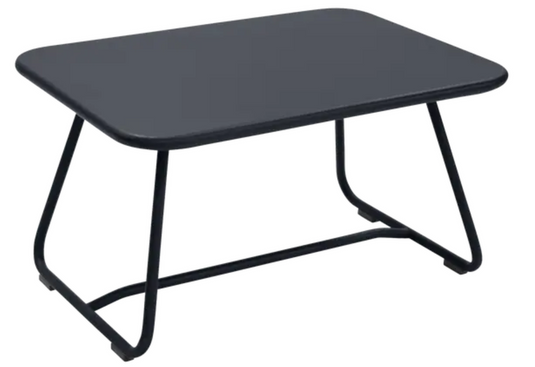 Antracite Fermob Sixties low outdoor table with 76x55.5cm surface, sleek design, and sturdy metal construction for patio or garden.