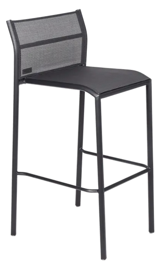 Antracite Fermob Cadiz outdoor metal bar stool with a modern design, suitable for patio or garden seating.