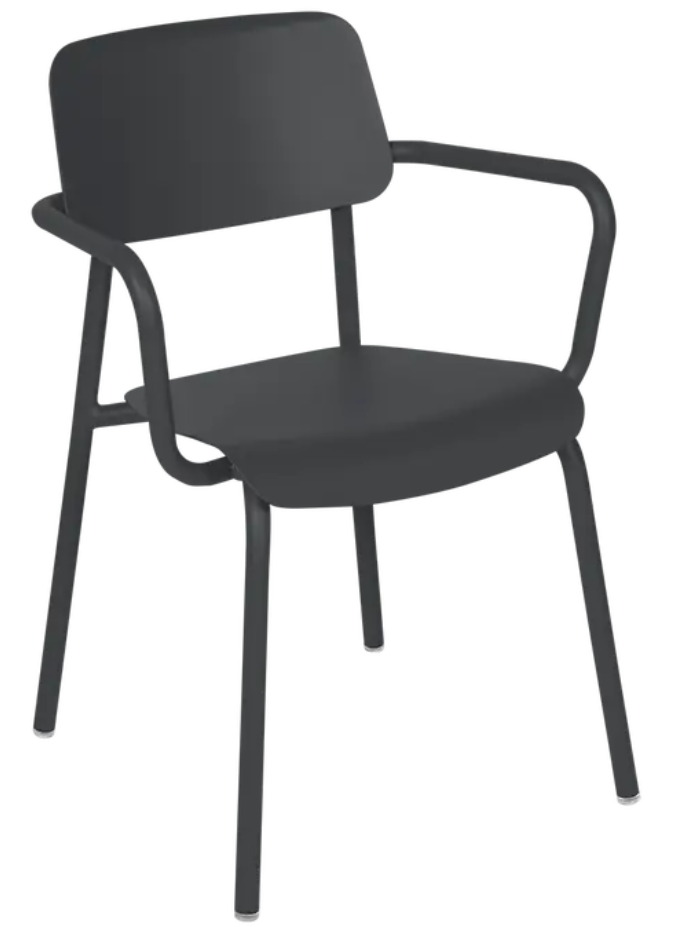 Load image into Gallery viewer, Antracite Fermob Studie armchair, stackable contract dining chair suitable for indoor office and home use, with sleek modern design.
