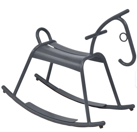 Fermob Antracite and White ADADA rocking horse for kids' restaurant or waiting area furniture, designed for children's play.