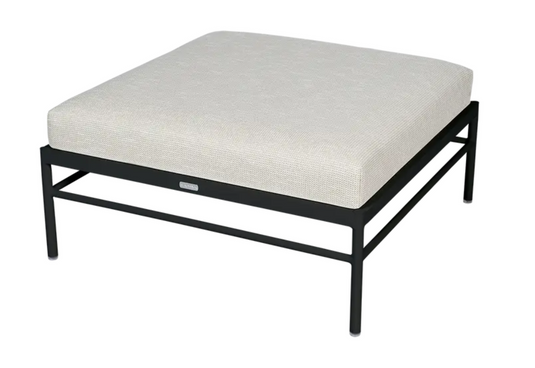 Fermob Rivage Ottoman made of metal with an anthracite wicker finish, outdoor furniture footstool with aluminum frame.