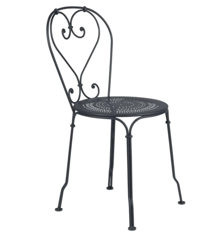 Load image into Gallery viewer, An outdoor Fermob 1900 chair in anthracite color with a sleek metal design, suitable for patio or garden seating.
