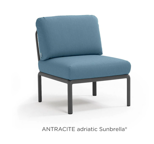 Nardi Komodo Central Sofa Module in anthracite with Adriatic Sunbrella fabric, part of the outdoor Komodo sectional sofa set.