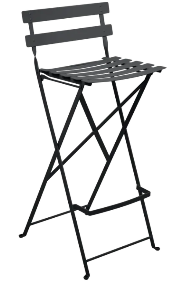 Load image into Gallery viewer, Fermob Bistro high bar stool in antracite black with a foldable design, suitable for outdoor use.

