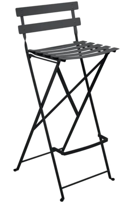 Fermob Bistro high bar stool in antracite black with a foldable design, suitable for outdoor use.