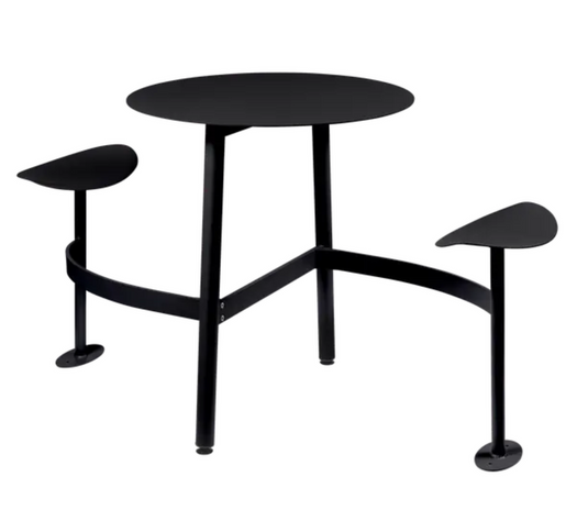 Fermob BOLDER 2-seater modular round outdoor table with integrated seating in anthracite metal, suitable for garden or patio.