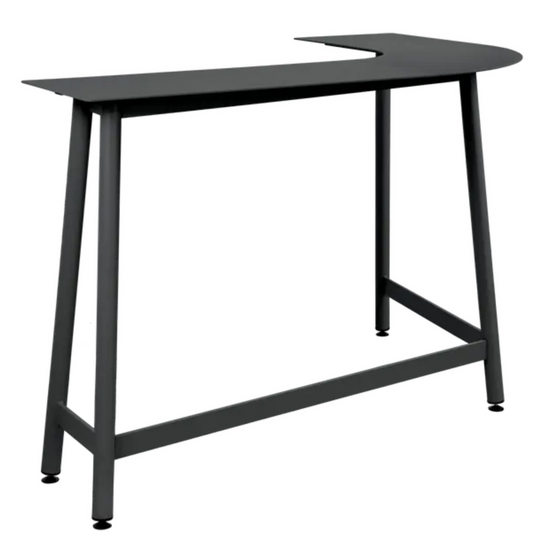 Fermob Bolder Corner Counter bar stool in anthracite with a two-seater garden bench made of foxed metal outdoor furniture