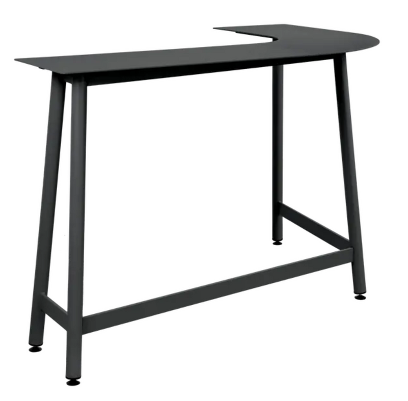 Load image into Gallery viewer, Fermob Bolder Corner Counter Bar Stool in anthracite with two-seater garden bench and foxed metal outdoor furniture design.
